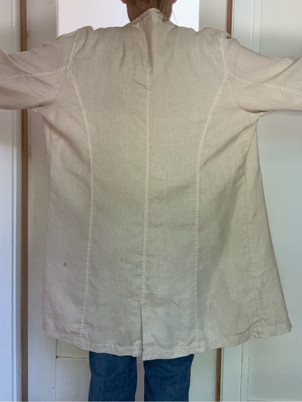 Vintage Gillian Grey 100% Linen Jacket | Minimal Neutral Oversized Button Front - Picture 5 of 14